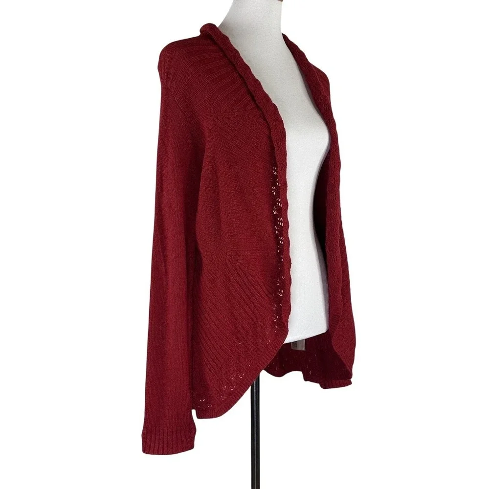 Anthropologie Knitted And Knotted Sweater Open Shawl Waterfall Neck Red Womens M